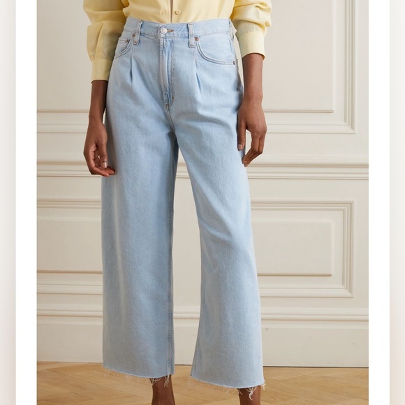 AGOLDE Cropped Frayed High-Waist Wide-Leg Jeans - Picture 2 of 8